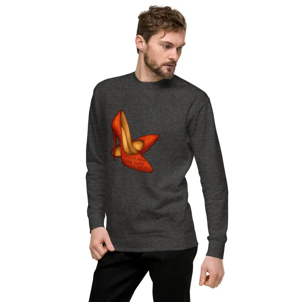 The No Place Like New York sweatshirt in charcoal, worn