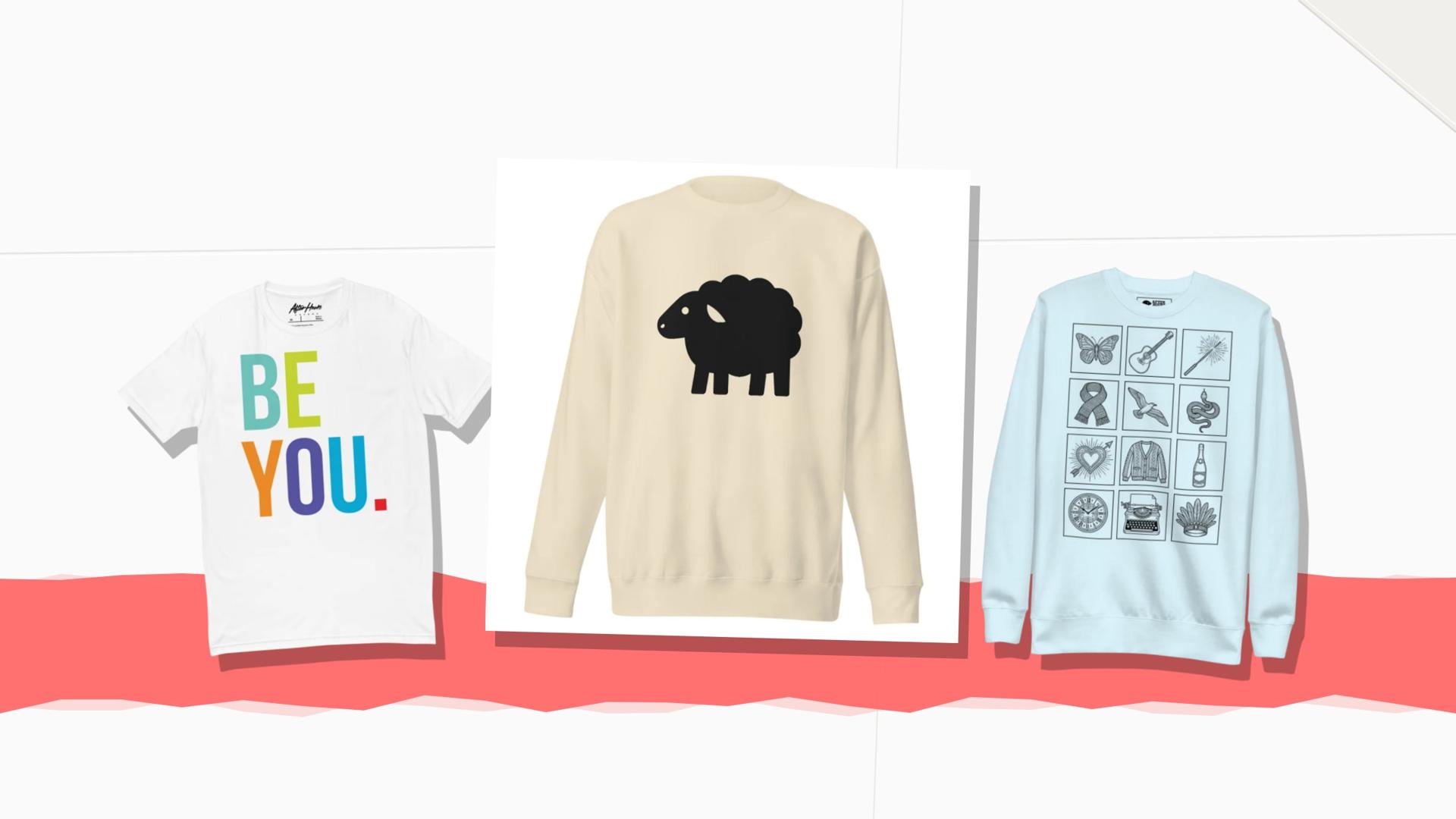 After Hours Agenda tees and sweatshirts arranged on a paper background